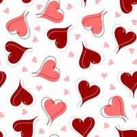 Valentine's Day heart pattern in pink and red on a white background, heart seamless pattern illustration, doodle summer, kids and baby designs for print fabric. vector