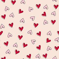 Valentine's Day hearts pattern, in pink and red on a cream background, seamless pattern , heart seamless pattern , doodle summer, kids and baby designs for use as fabric or paper. vector