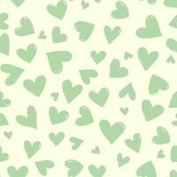 Cute green hearts on cream background, Heart seamless pattern. Valentine's day texture, Print for wrapping paper or fabric. vector