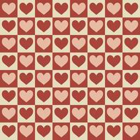 Hearts in red and pink on a cream background, arranged as squares, heart seamless pattern illustration, doodle summer, kids and baby designs for print fabric. vector