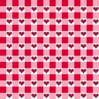 Gingham pattern, in shades of red and pink, with hearts. heart seamless pattern illustration, doodle summer, kids and baby designs for print fabric. vector