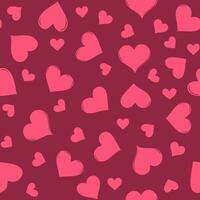 Valentine's Day pattern with pink hearts on a dark red background, Heart seamless pattern. Valentine's day texture, Print for wrapping paper or fabric. vector