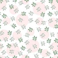 Green leaves with pink circle on a white background seamless pattern , leave seamless pattern , doodle summer, kids and baby designs for use as fabric or paper. vector
