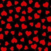 Red hearts on a black background, heart seamless pattern , doodle summer, kids and baby designs for use as fabric or paper. vector