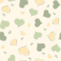 Cute pastel green and soft yellow heart pattern, on a cream background, seamless pattern , heart seamless pattern , doodle summer, kids and baby designs for use as fabric or paper. vector