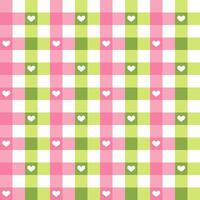 Pink and green gingham heart pattern on a pink and white background, heart seamless pattern illustration, doodle summer, kids and baby designs for print fabric. vector