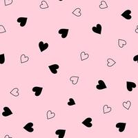Pink background with black hearts, Heart seamless pattern. Valentine's day texture, Print for wrapping paper or fabric. vector
