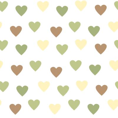 Small hearts in shades of green and brown on a white background, heart seamless pattern illustration, doodle summer, kids and baby designs for print fabric.
