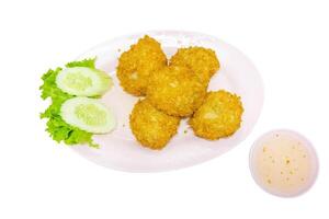 Top view of Crispy Thai Prawn Cake, focus selective photo