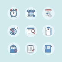 9 icons designed to represent productivity tools, perfect for business and self-improvement content. vector