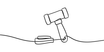 continuous line drawing of justice symbol judge hammer icon. abstract line art illustration vector