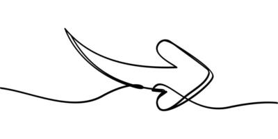 continuous line drawing of arrow symbol curving to the right. abstract line art illustration vector