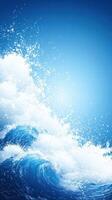 Waves crashing against blue background create serene ocean scene photo