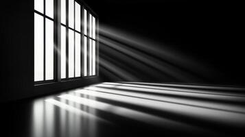 serene interior with sunlight streaming through windows, creating soft shadows photo