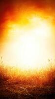 warm golden sunrise illuminates serene landscape with tall grass photo