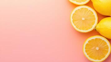 Fresh lemons on soft peach gradient background create vibrant display photo