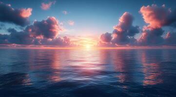 Sunset over the ocean with clouds photo