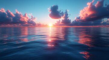 Sunset over the ocean with clouds photo