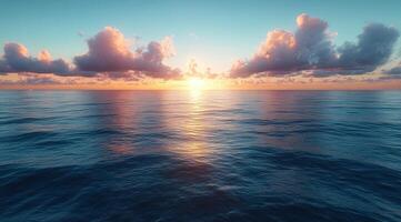 Sunset over the ocean with clouds photo