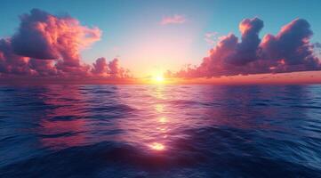Sunset over the ocean with clouds and water photo