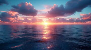 Sunset over the ocean with clouds photo