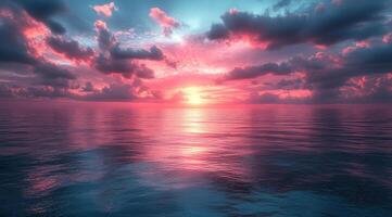 A beautiful sunset over the ocean with clouds photo