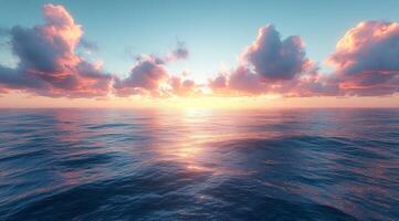 A beautiful sunset over the ocean with clouds photo