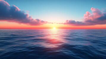A beautiful sunset over the ocean with clouds photo