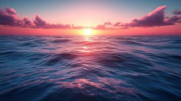 Sunset over the ocean with waves photo