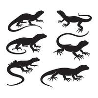 Silhouette collection of lizards on a white background vector