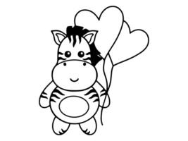 Valentines Day Zebra Holding Balloons Outline vector