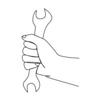 Worker Fist Wrench Tools One Line Drawing vector