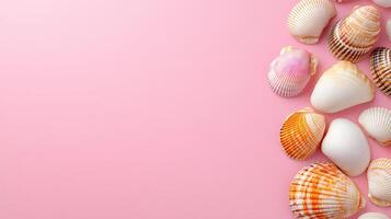 Colorful Shells on Pink Background for Summer Beach Theme photo