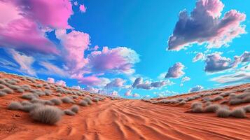 Stunning Desert Landscape with Colorful Sky and Soft Vegetation photo