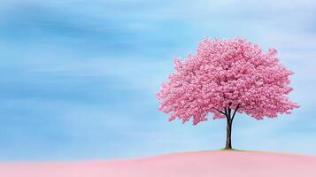 Blooming Pink Cherry Blossom Tree Against a Blue Sky Background photo