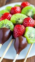 Fresh Fruit Skewers with Chocolate Dip and Colorful Presentation photo