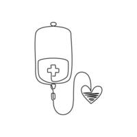 Continuous line drawing of Blood bag icon isolate on white background. vector