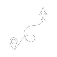 Continuous line drawing of location to airplane on white background. vector