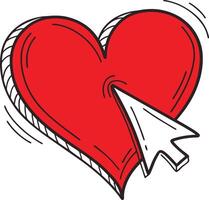 Red heart being selected by a cursor vector