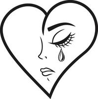 heartbreak, merging a sorrowful face with the symbolic heart vector