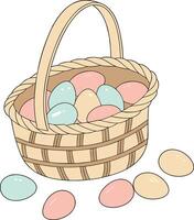Easter basket overflowing with colorful eggs vector