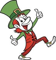 leprechaun with a mischievous grin, green hat, and festive attire vector