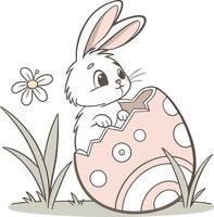 Easter bunny emerges from a decorative Easter egg vector