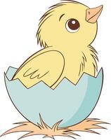 Emerging from the Shell A cheerful and adorable chick, bursting with life, hatches from its egg vector