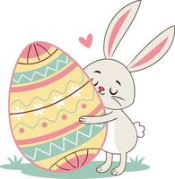 Easter Bunny hugging a large colorful egg vector