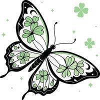 Lucky Butterfly An artistic illustration of a beautiful butterfly adorned with four-leaf clover patterns vector