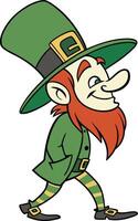 Leprechaun's Stroll in a green suit and hat, walks with a subtle smile vector