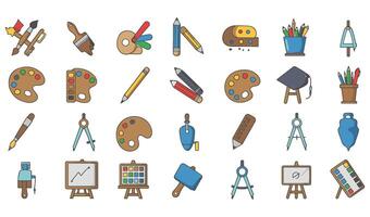 Sketching And Painting Kit Painting And Drawing Set Creative Studio Tools Colored Sketching Tools Art Supplies Icons vector