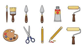 Painting And Drawing Set Sketching And Painting Kit Colored Sketching Tools Creative Studio Tools Illustration Icons vector