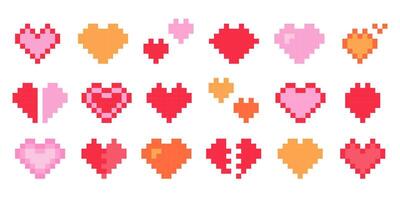 pixel heart big set in retro game style vector